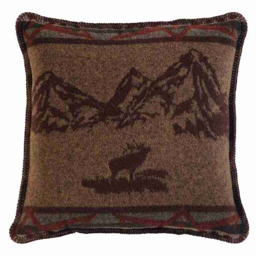 Rocky mountain elk pillow (20"x20") by wooded river