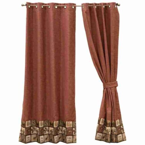 Silver thicket rod pocket drape set by wooded river