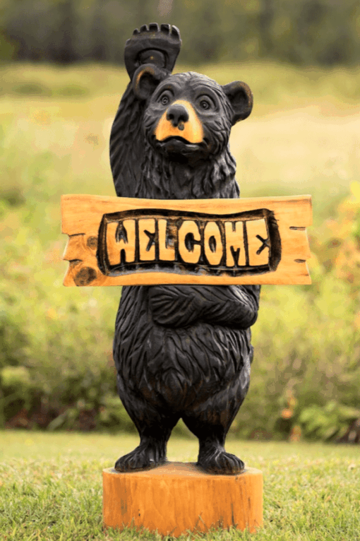 Welcome bear chainsaw carving stump sculpture
