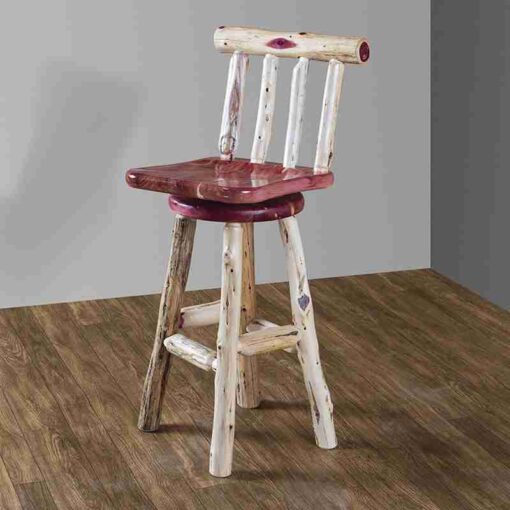 Wildwood rustics red cedar log bar stool with back and swivel