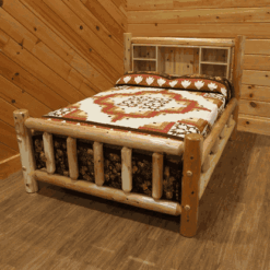 Wildwood Rustics White Cedar Log Bed With Bookshelf Headboard