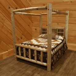 Wildwood Rustics White Cedar Log Canopy Bed With Bookshelf Headboard