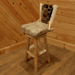 Wildwood Rustics White Cedar Log Bar Stool With Back And Swivel - Upholstered