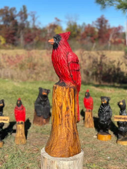 Cardinal chainsaw carving