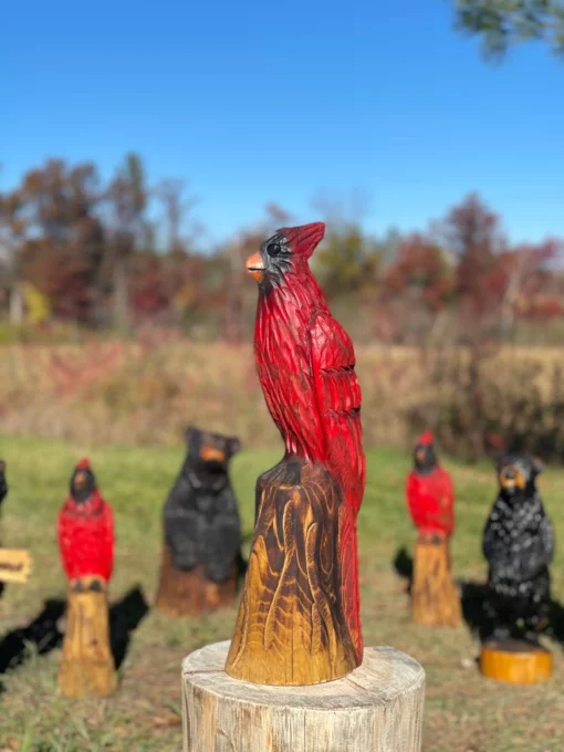 Cardinal chainsaw carving stump sculpture - image 2