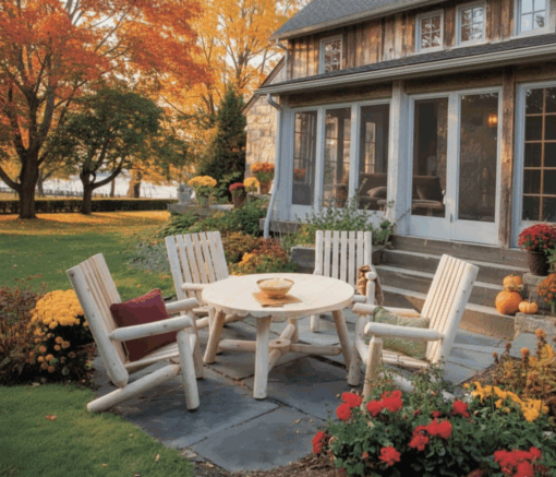 Rustic natural cedar high back table set