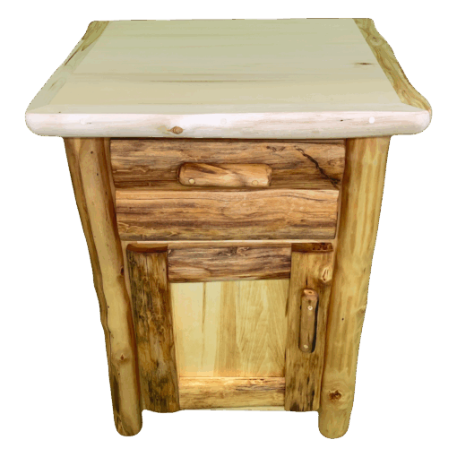 Mountain woods rustic arts enclosed aspen log nightstand