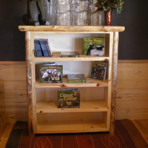 Pine log bookcase