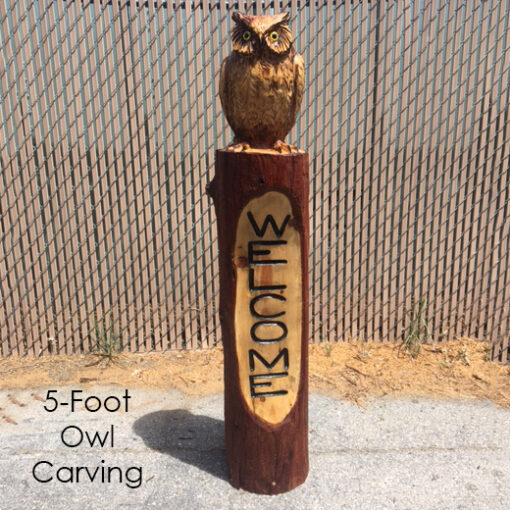 Great horned owl chainsaw carving stump sculpture