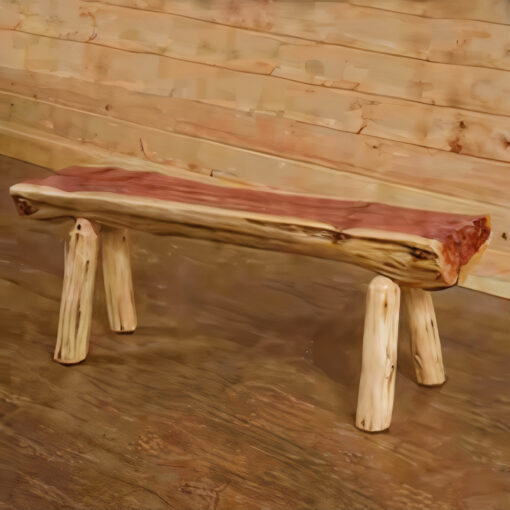 Red cedar half-log bench