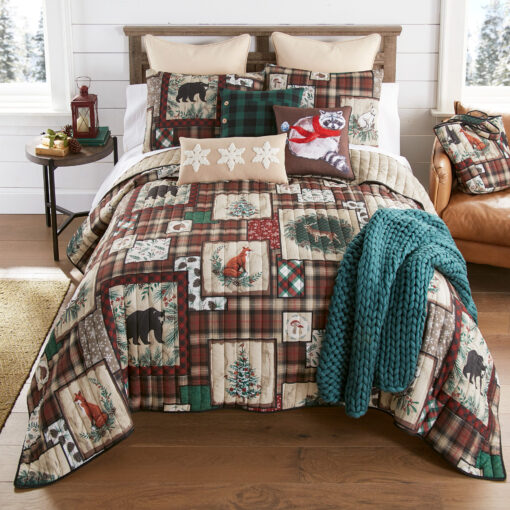 King quilted bedding set, woodland holiday