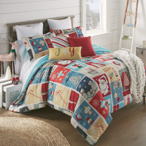 Queen comforter set, retro christmas