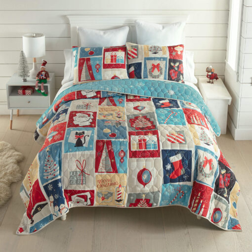 King quilted bedding set, retro christmas - image 4