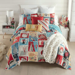 Queen Quilted Bedding Set, Retro Christmas