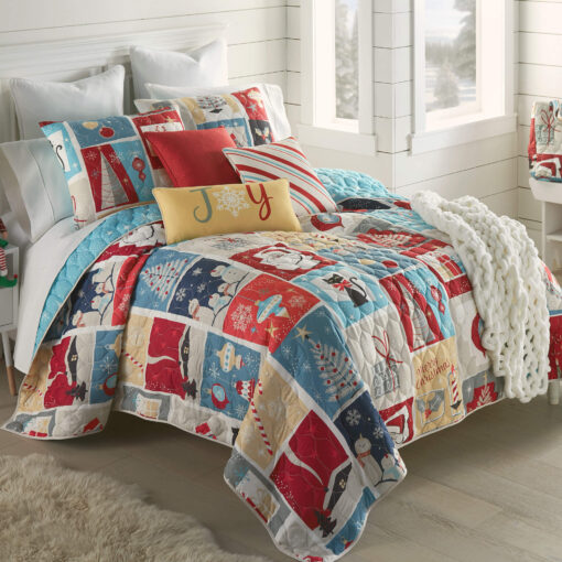 King quilted bedding set, retro christmas