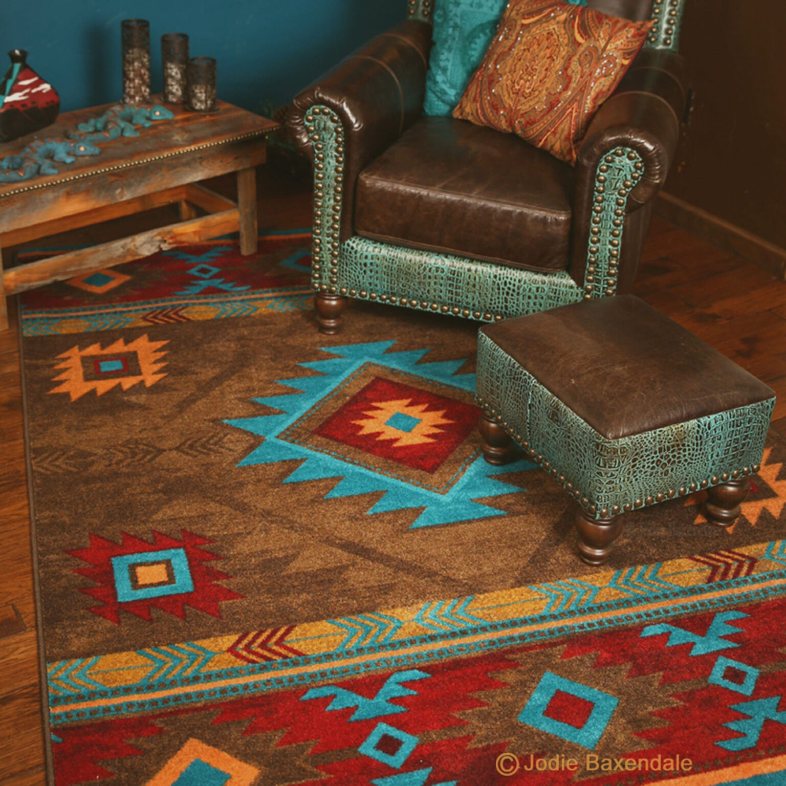 Whisky River (Turquoise) Rustic Rug By American Dakota - Log Cabin Rustics