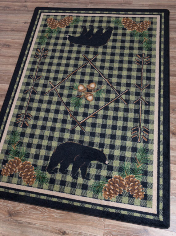 Lakeside Bear (Green) Rustic Rug By American Dakota - Log Cabin Rustics