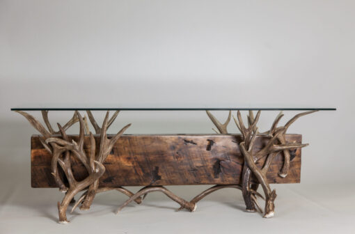 Timberline mule deer antler coffee table with reclaimed wood - image 2