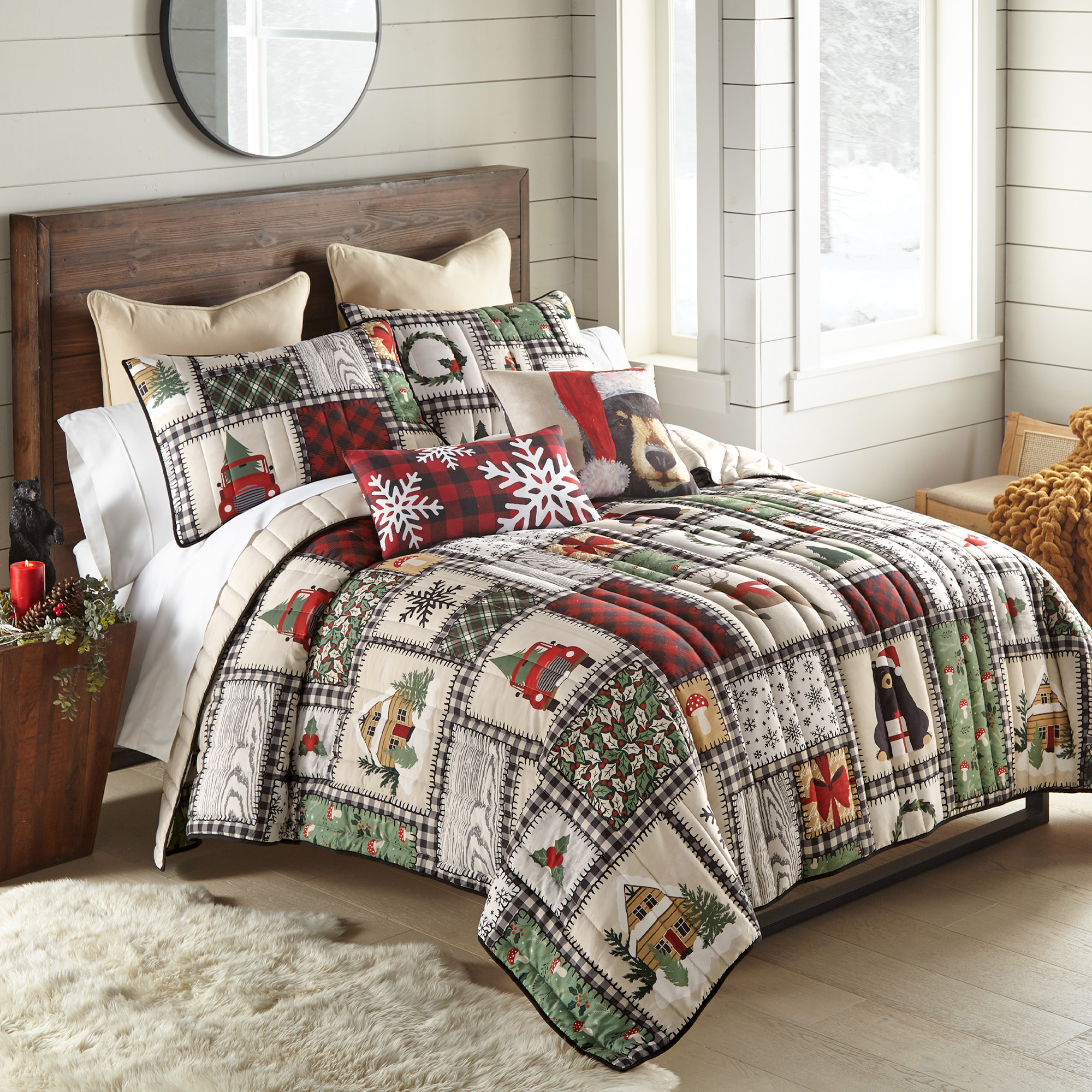 King quilted bedding set, winter cottage - image 2