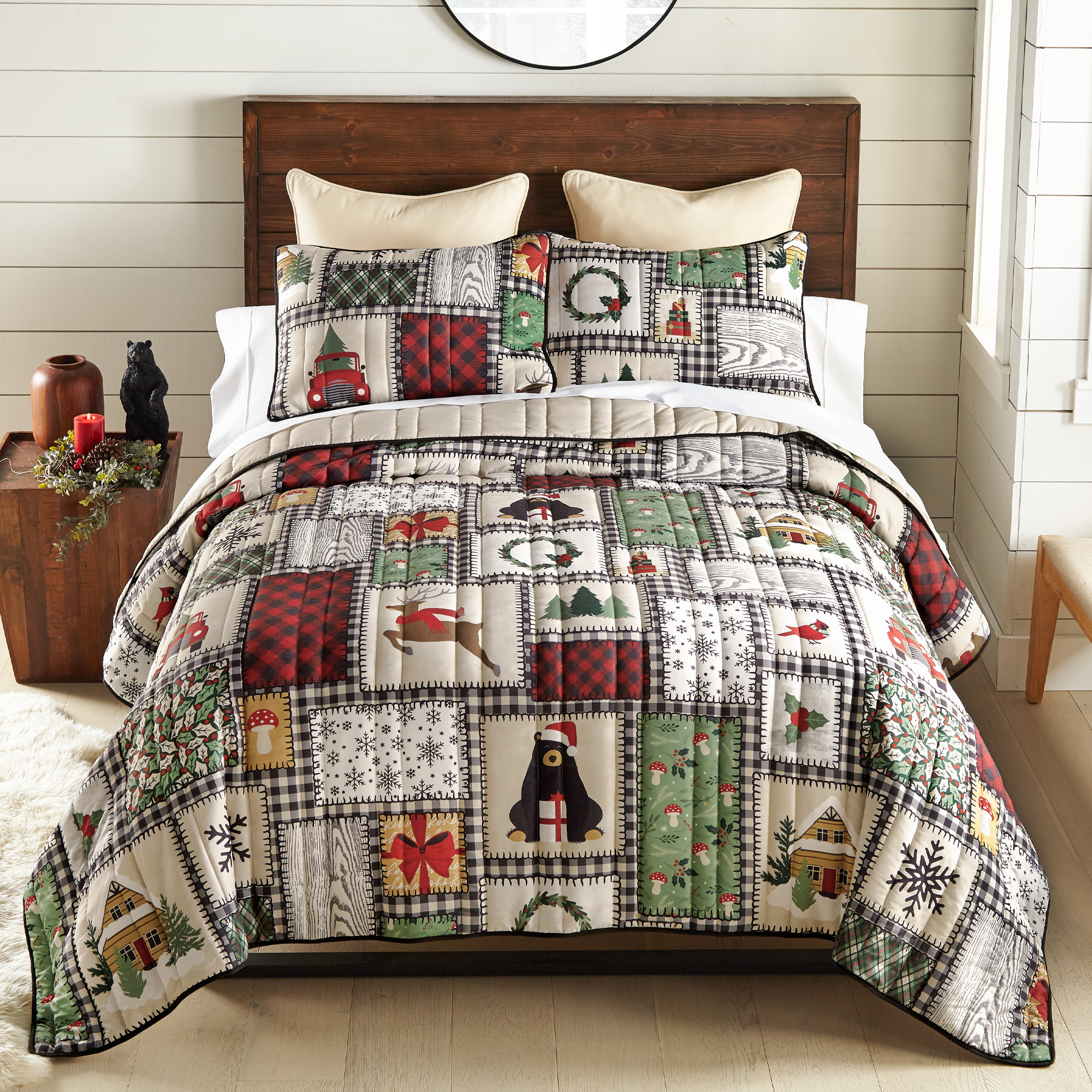 King quilted bedding set, winter cottage